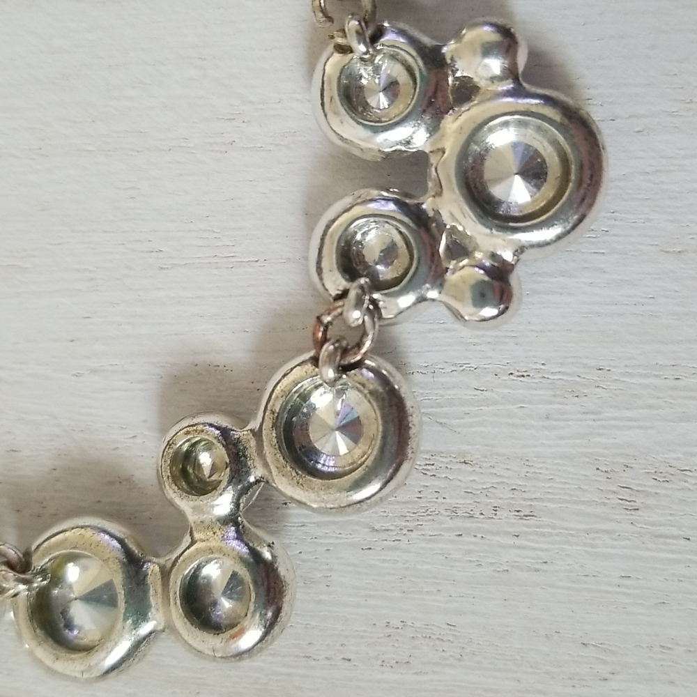 Blue and Silver Rose Cut Rhinestone Necklace - Picture 5 of 7